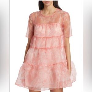 STAUD Mini Hyacinth Babydoll Dress Cherry Blossom Ivory Toile Read Description